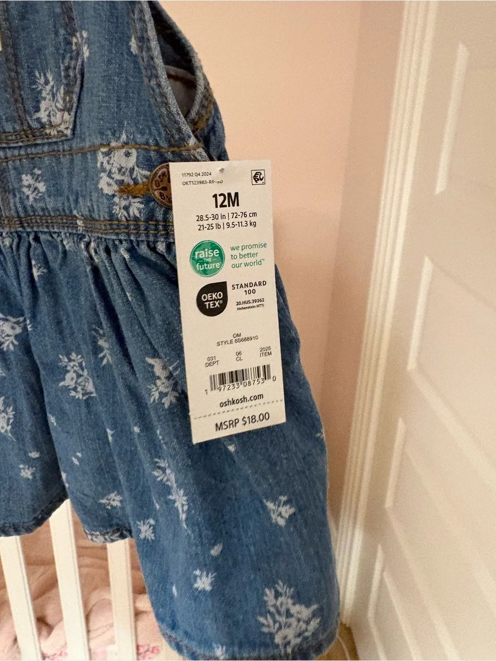 NWT 12M OshKosh B'gosh Girls' Blue Floral Denim Overalls